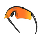 Angular view showing orange polarized lens, contoured fit, and TR90 construction with rubber detail.