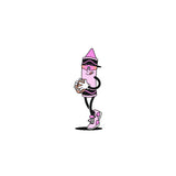 Pink Crayon Sticker holding a flag football – playful vinyl character by LosReyes.