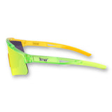 PRIME YOUTH Banana kids sports sunglasses from the Candy Collection with UV400 protection, changeable lens system, flexible TR90 frame, and rubber grip ends for outdoor sports ages 3–12.