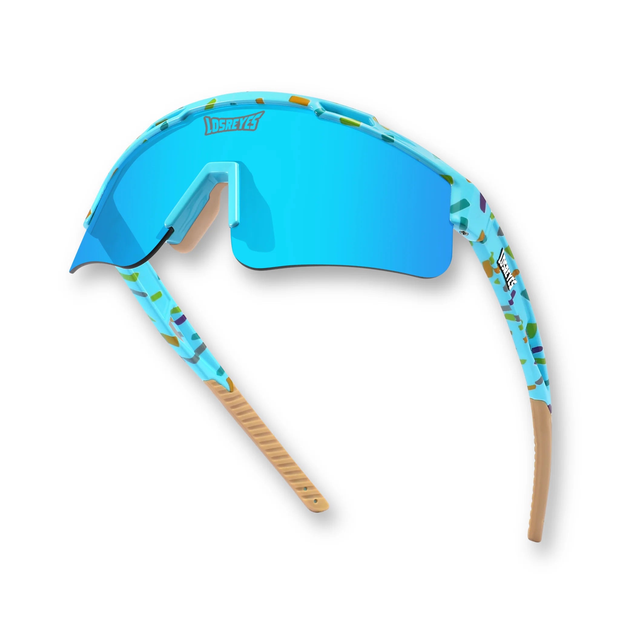 PRIME YOUTH Cream Blue kids running sunglasses from the Candy Collection with UV400 mirrored lens, lightweight TR90 frame, and rubberized ends designed to stay on during fast movement.