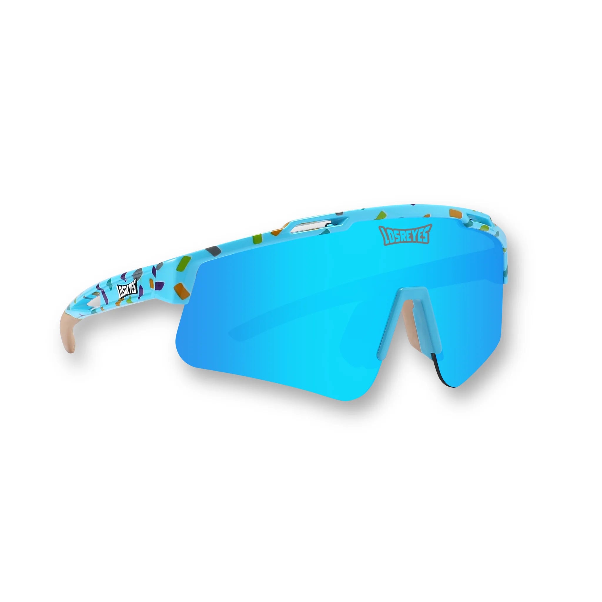 PRIME YOUTH Cream Blue youth sports sunglasses from the Candy Collection featuring a blue shield UV400 lens, durable TR90 frame, and rubber grip ends for baseball, running, and football.