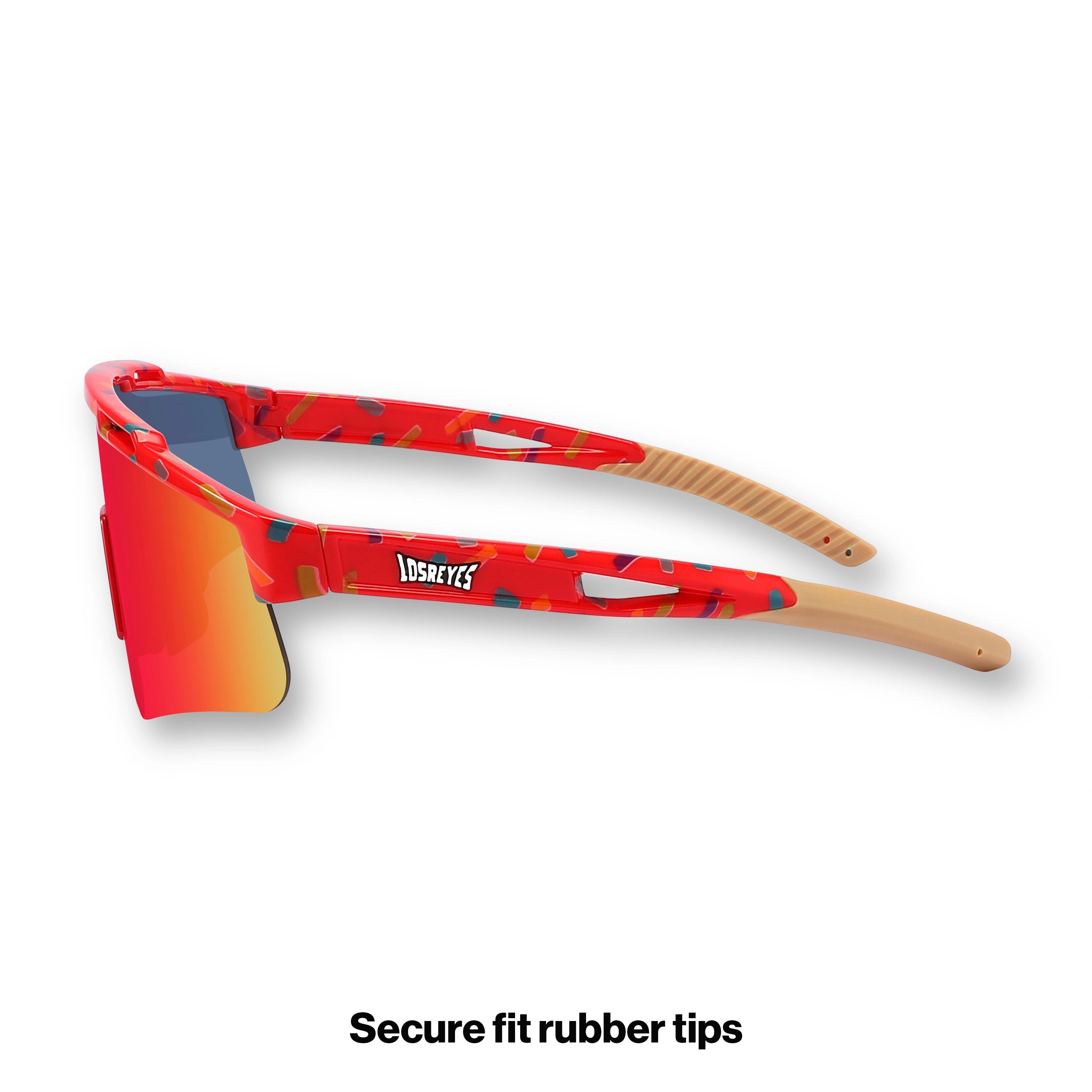 PRIME YOUTH Cream Red kids baseball sunglasses from the Candy Collection with UV400 protection, flexible TR90 frame, rubberized ends, and a secure fit that won’t fall off during play.