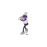 Purple Crayon Sticker swinging a bat – bold baseball vinyl sticker by LosReyes.