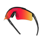 Dynamic angle highlighting red lens color, TR90 build, and aggressive sport-ready styling.