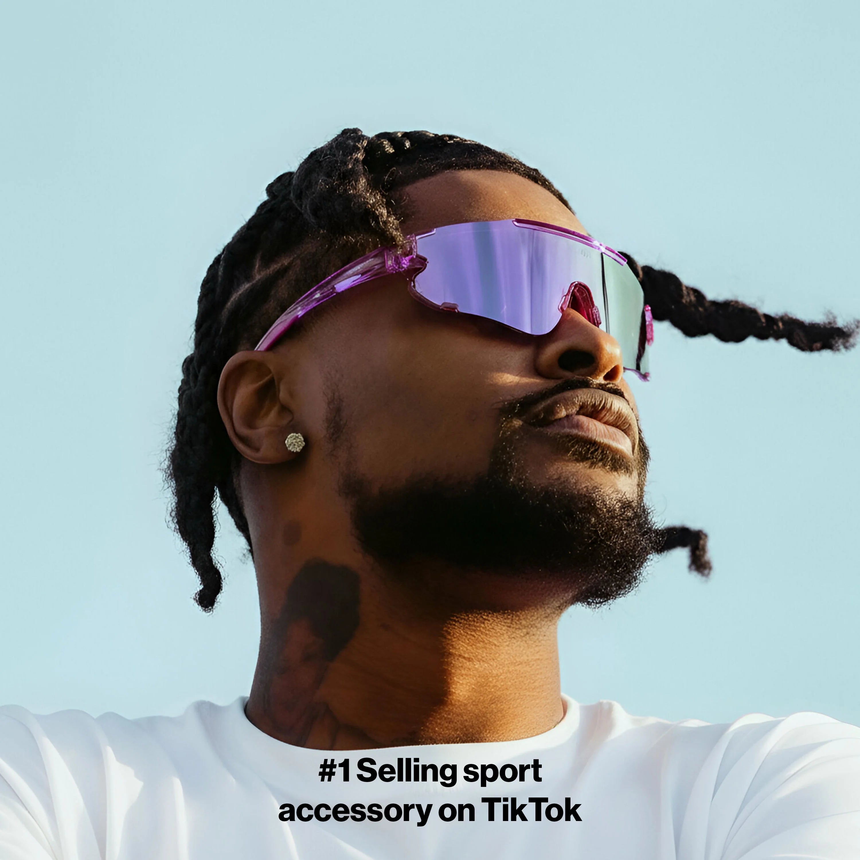 Ross500 wearing Grape Elevate LosReyes basketball sunglasses with polarized UV400 protection and ultra-light TR90 frame, merging Miami-inspired style with court-ready performance.