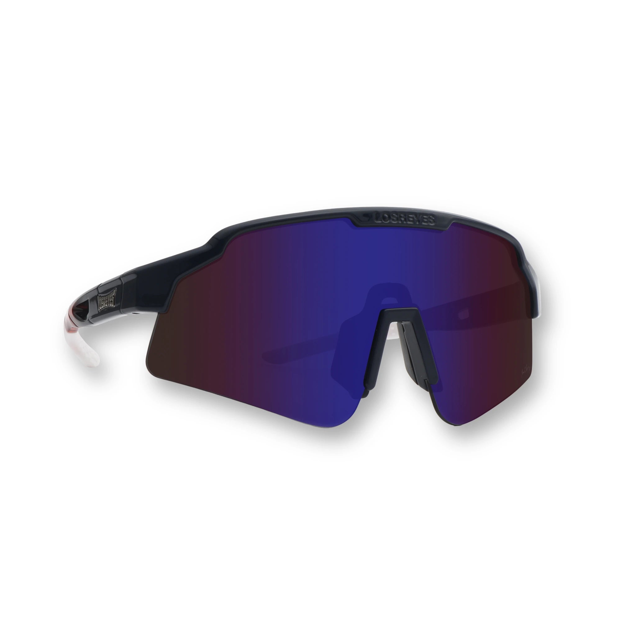 Front angle of SHOWTIME Hurricane sunglasses featuring blue reflective lens