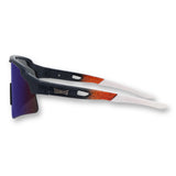 Side view of SHOWTIME Max Clark Tiger Reversed sunglasses with navy frame and orange accents