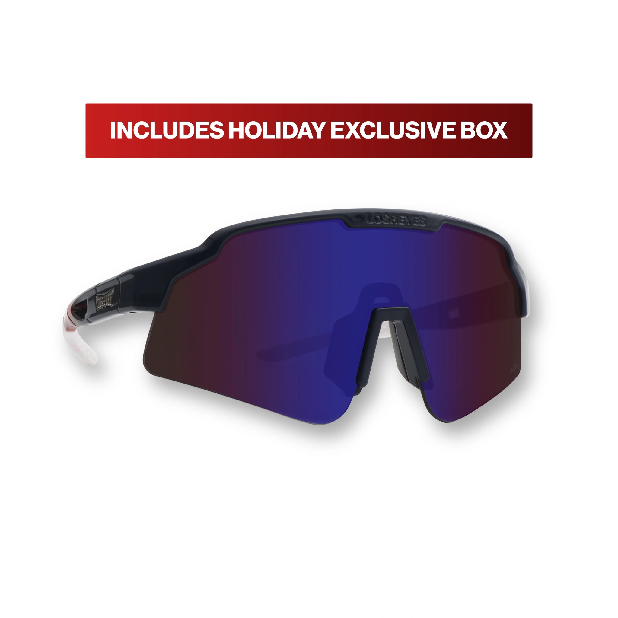 Front angle of SHOWTIME Max Clark Tiger Reversed sunglasses featuring blue reflective lens