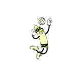 Yellow Crayon Sticker spiking a volleyball – bright athletic vinyl sticker from LosReyes.